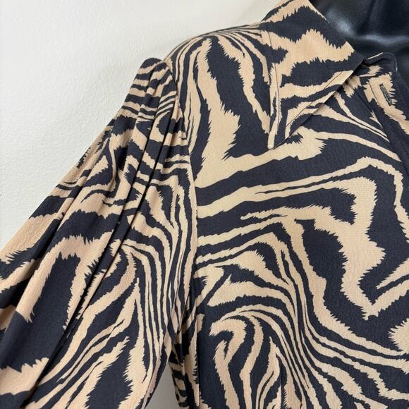 NEW GANNI Dress Womens 40/ US L Tan Black Zebra Print Crepe Mini Long Sleeves - Picture 6 of 10